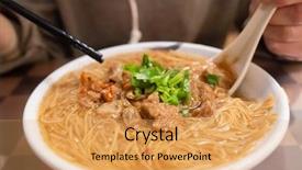  Presentation with snack - Cool new PPT theme with thin noodles with pork intestine backdrop and a yellow colored foreground