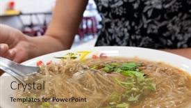  Presentation with intestine - PPT theme having thin-noodles-with-pork-intestine background and a coral colored foreground