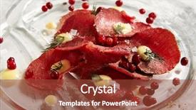  Presentation with raw meat beef veal shank - Cool new theme with thin slices of deli meats backdrop and a tawny brown colored foreground