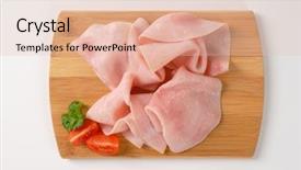  Presentation with sliced fresh papaya on wooden - Colorful slides enhanced with thin slices of pork ham backdrop and a lemonade colored foreground