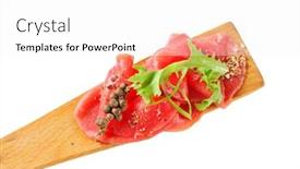  Presentation with beef - Amazing slide deck having thin-slices-of-raw-beef backdrop and a white colored foreground