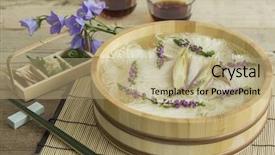  Presentation with noodles - Presentation enhanced with thin wheat noodles background and a coral colored foreground