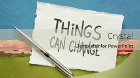  Presentation with inspirational abstract - Audience pleasing presentation design consisting of things-can-change-optimistic-inspirational backdrop and a soft green colored foreground