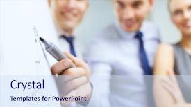  Presentation with team discussion - Amazing presentation design having manager think - business and office concept backdrop and a sky blue colored foreground