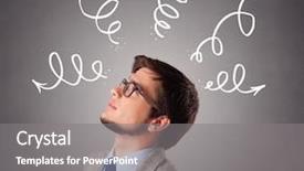  Presentation with wrong thinking - Audience pleasing presentation design consisting of ahead curve - young man standing and thinking backdrop and a gray colored foreground