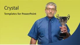  Presentation with senior smart home - Slide deck featuring think champion - handsome senior successful man holding background and a yellow colored foreground