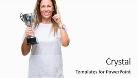  Presentation with award winner - Amazing PPT layouts having think champion - middle age hispanic winner woman backdrop and a white colored foreground
