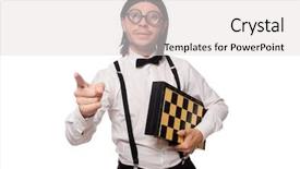  Presentation with chess - Presentation with think champion - nerd chess player isolated background and a light gray colored foreground