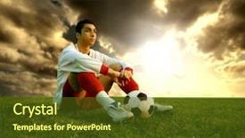  Presentation with football field or soccer field - Presentation theme consisting of think champion - soccer player sitting background and a tawny brown colored foreground