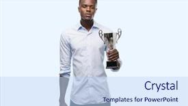  Presentation with african american in computer - Cool new PPT theme with think champion - young african american man holding backdrop and a  colored foreground