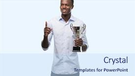  Presentation with african american families - Colorful slide set enhanced with think champion - young african american man holding backdrop and a  colored foreground