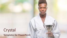  Presentation with kimono - Beautiful slide deck featuring think champion - young african american man backdrop and a  colored foreground
