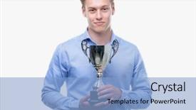 Presentation with handsome - PPT layouts featuring think champion - young handsome blond man holding background and a  colored foreground