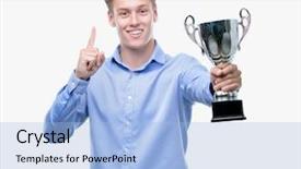  Presentation with questions question marks idea - Slide deck enhanced with think champion - young handsome blond man holding background and a  colored foreground