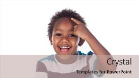  Presentation with thinking - Amazing slide deck having think education - adorable afroamerican child thinking isolated backdrop and a coral colored foreground