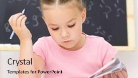  Presentation with school - Audience pleasing PPT theme consisting of think education - cute little girl is studying backdrop and a lemonade colored foreground