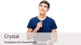  Presentation with student - Amazing presentation design having think education - thoughtful male student holding book backdrop and a white colored foreground