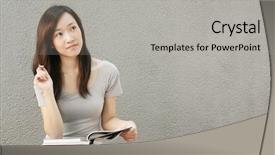  Presentation with career - Amazing presentation having think education - young graduate thinking of her backdrop and a light gray colored foreground