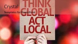  Presentation with global strategy - PPT theme enhanced with think global act local card background and a coral colored foreground