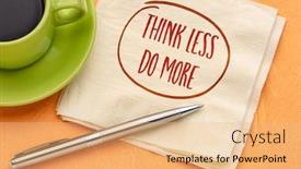  Presentation with personal development - Beautiful PPT theme featuring think-less-do-more-reminder backdrop and a coral colored foreground