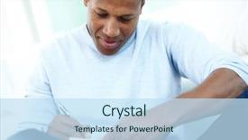  Presentation with notepad - Cool new presentation theme with think plan - image of young african man backdrop and a sky blue colored foreground