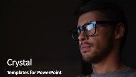  Presentation with elegant man in glasses optics - Presentation theme consisting of think reflect - portrait of handsome young man background and a wine colored foreground