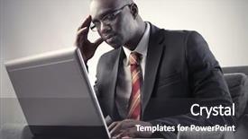  Presentation with think - PPT theme having think reflect - thoughtful african businessman sitting background and a dark gray colored foreground