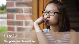  Presentation with college - Audience pleasing PPT theme consisting of think reflect - thoughtful woman sitting on windowsill backdrop and a coral colored foreground