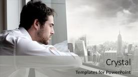  Presentation with think - Audience pleasing presentation theme consisting of think reflect - young businessman looking backdrop and a light gray colored foreground