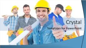  Presentation with blueprint - Slide deck having think safety hard hat - composite image of architect holding background and a light blue colored foreground