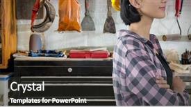  Presentation with army forces female - PPT layouts consisting of think safety hard hat - female architect standing with arms background and a dark gray colored foreground