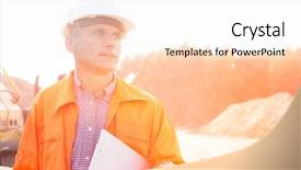  Presentation with clear - PPT theme with think safety hard hat - thoughtful engineer holding clipboard background and a sky blue colored foreground