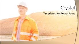  Presentation with passed away - Slide deck having think safety hard hat - thoughtful male supervisor looking away background and a white colored foreground