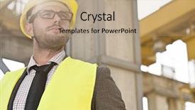  Presentation with protective parent - Colorful slide deck enhanced with think safety hard hat - thoughtful young male architect backdrop and a coral colored foreground