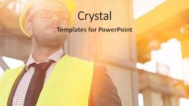  Presentation with safety construction - Colorful PPT theme enhanced with think safety hard hat - thoughtful young male architect backdrop and a lemonade colored foreground