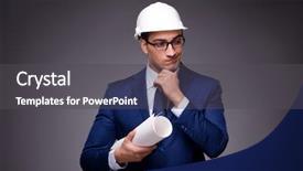 Presentation with architect - Beautiful PPT layouts featuring think safety hard hat - young architect in industrial concept backdrop and a  colored foreground