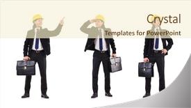  Presentation with safety construction - Theme enhanced with think safety hard hat - young construction architect isolated background and a cream colored foreground