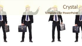  Presentation with gas process offshore construction platform - Audience pleasing presentation theme consisting of think safety hard hat - young construction architect isolated backdrop and a cream colored foreground