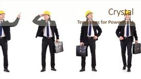  Presentation with water pipeline construction - Theme consisting of think safety hard hat - young construction architect isolated background and a cream colored foreground