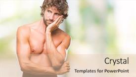  Presentation with food safety model - Cool new PPT theme with think strong - handsome hispanic model man sexy backdrop and a  colored foreground