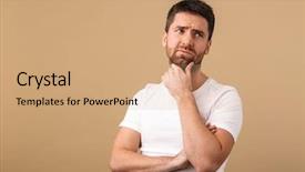  Presentation with young man on the phone - Slide set consisting of think strong - portrait of a pensive young background and a  colored foreground