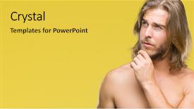 Presentation with special education young adult man - Slides having think strong - young handsome shirtless man background and a  colored foreground
