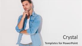  Presentation with light - Beautiful slide set featuring think tank - attractive man holding his hand backdrop and a white colored foreground