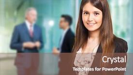  Presentation with think tank - Cool new slides with think tank - portrait of a smiling businesswoman backdrop and a violet colored foreground