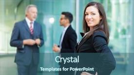  Presentation with think tank - PPT theme with think tank - portrait of a smiling businesswoman background and a ocean colored foreground