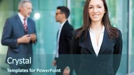  Presentation with think tank - Cool new PPT layouts with think tank - portrait of a smiling businesswoman backdrop and a ocean colored foreground