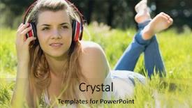  Presentation with dancer music grass - PPT layouts featuring think tank - pretty blonde lying on grass background and a coral colored foreground