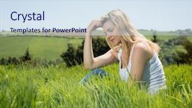  Presentation with thinking - Presentation theme enhanced with think tank - pretty blonde thinking while sitting background and a sky blue colored foreground