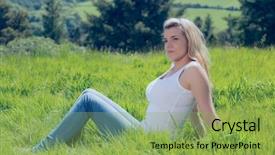  Presentation with grass - PPT theme enhanced with think tank - pretty blonde thinking while sitting background and a seafoam green colored foreground