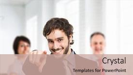  Presentation with think tank - Colorful slide deck enhanced with portrait of young female gardener holding clipboard while examining plants at greenhouse backdrop and a gray colored foreground